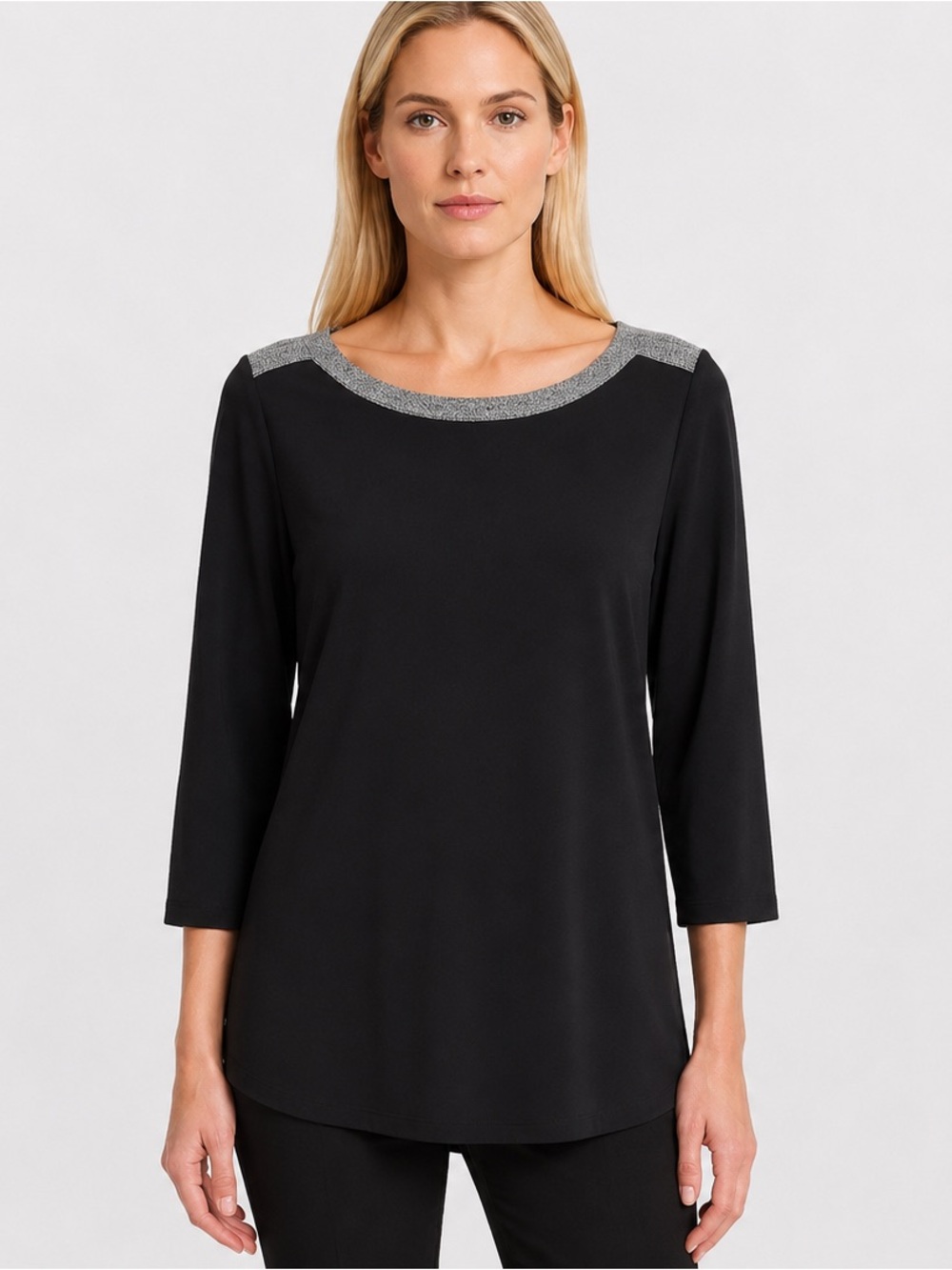 Lands' End Black Silver Metallic Dressy Tunic Top Blouse Size Medium (10-12)